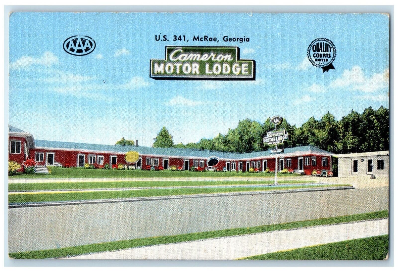 c1940s Cameron Motor Lodge Roadside McRae Georgia GA Unposted Signage Postcard