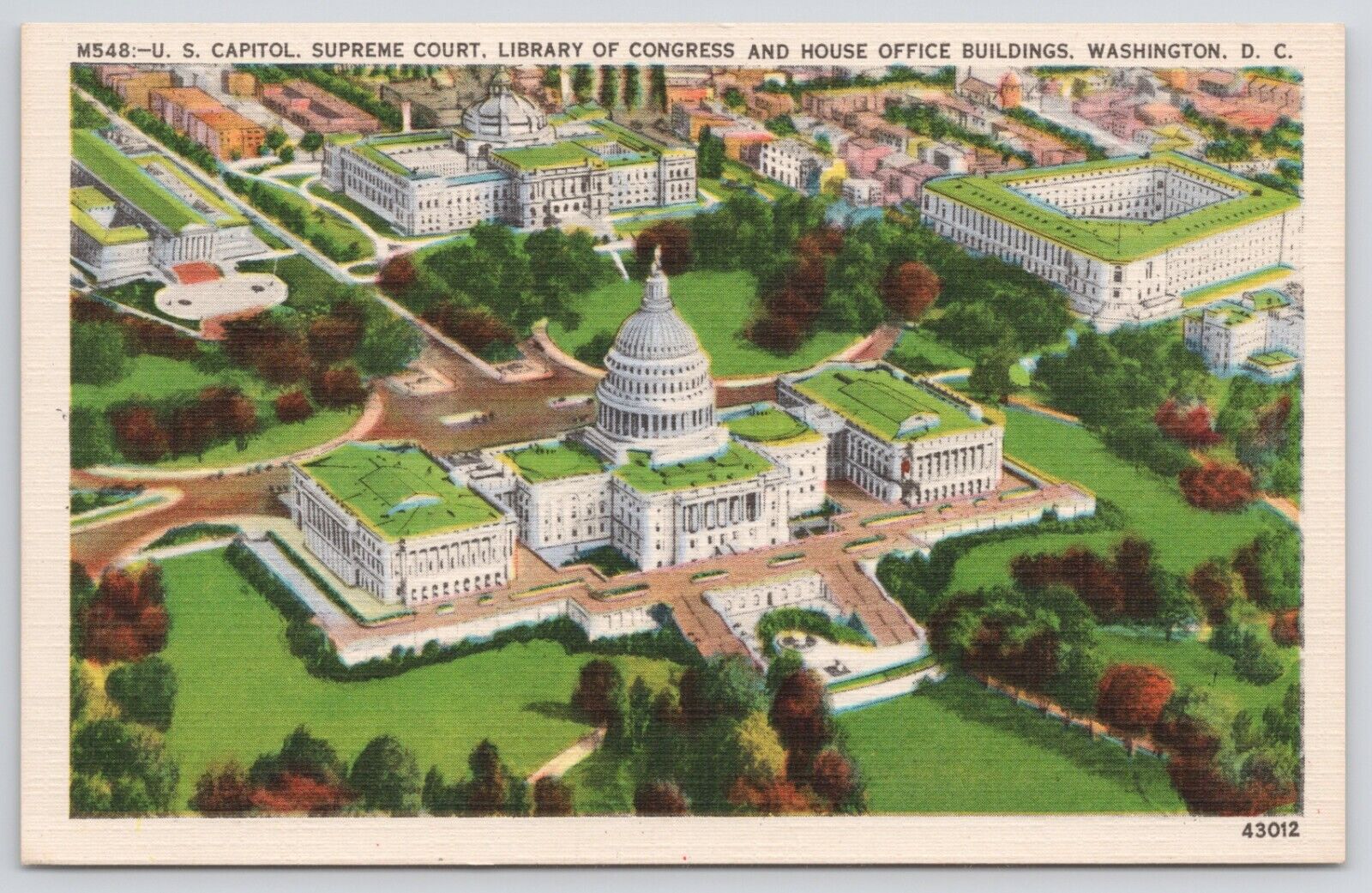 Washington DC Capitol Supreme Court Library Of Congress Linen Postcard