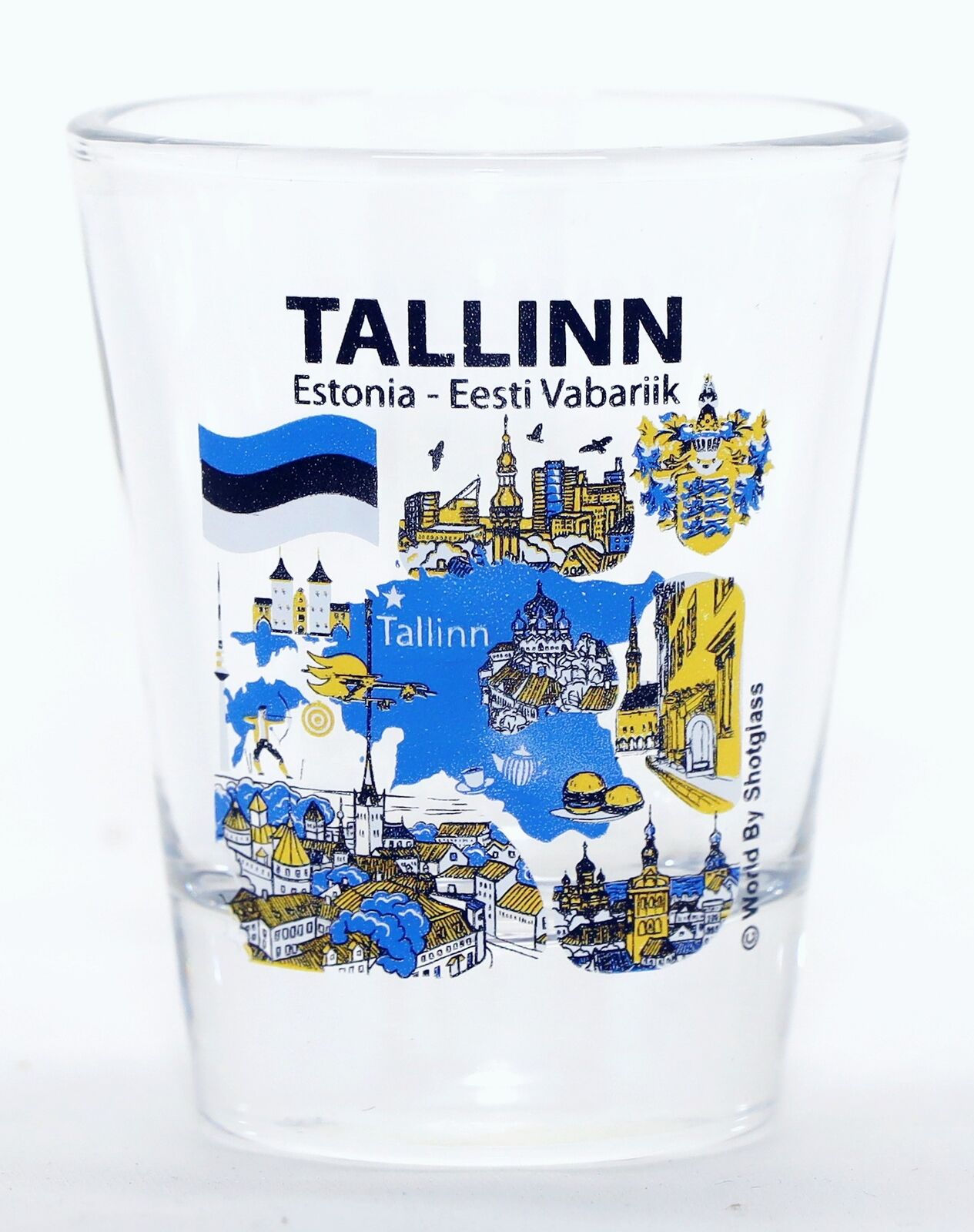 Tallinn Estonia Landmarks and Icons Collage Shot Glass