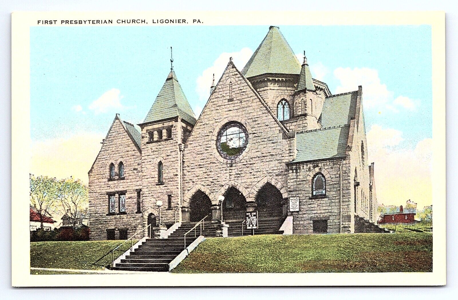 Postcard First Presbyterian Church, Ligonier, Pennsylvania PA