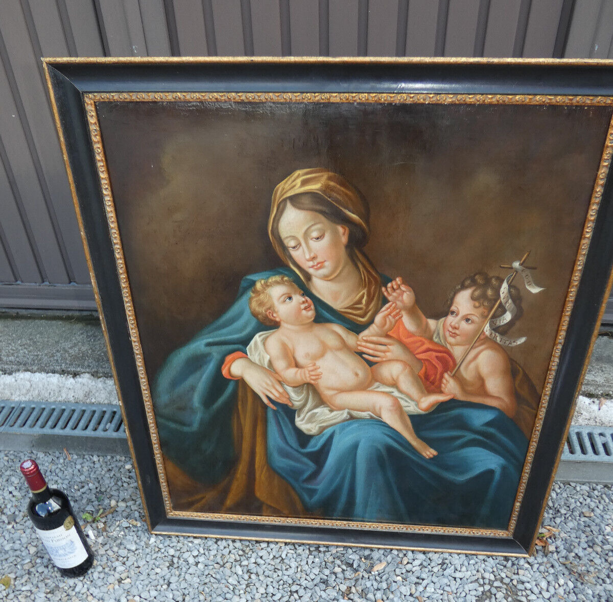 Top Antique italian oil canvas painting XL MAdonna child john baptist