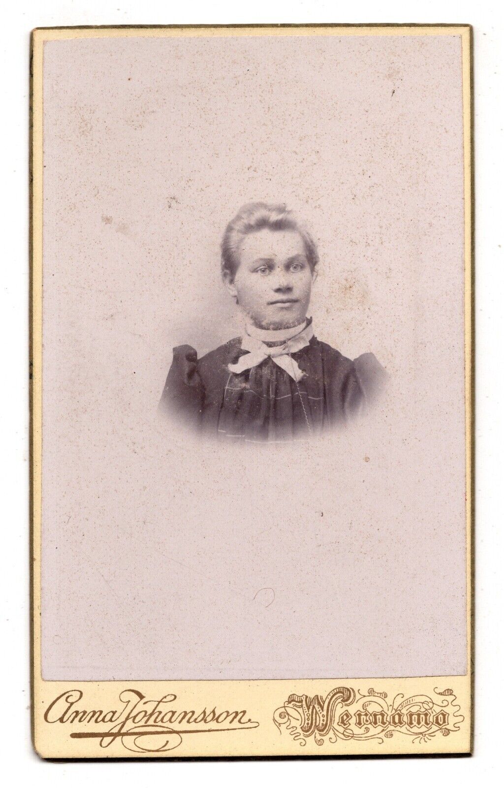 ANTIQUE CDV C. 1890s ANNA JOHANSSON GORGEOUS YOUNG LADY IN DRESS WERNAMO SWEDEN