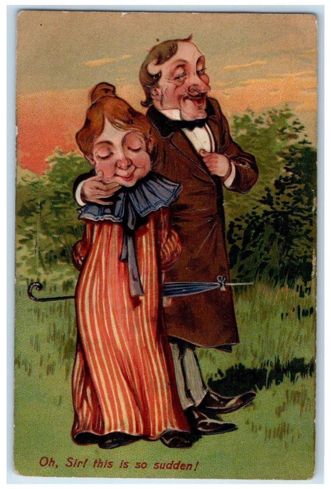 PFB Postcard Couple Romance Oh Sir This Is So Sudden Embossed c1910\'s Antique