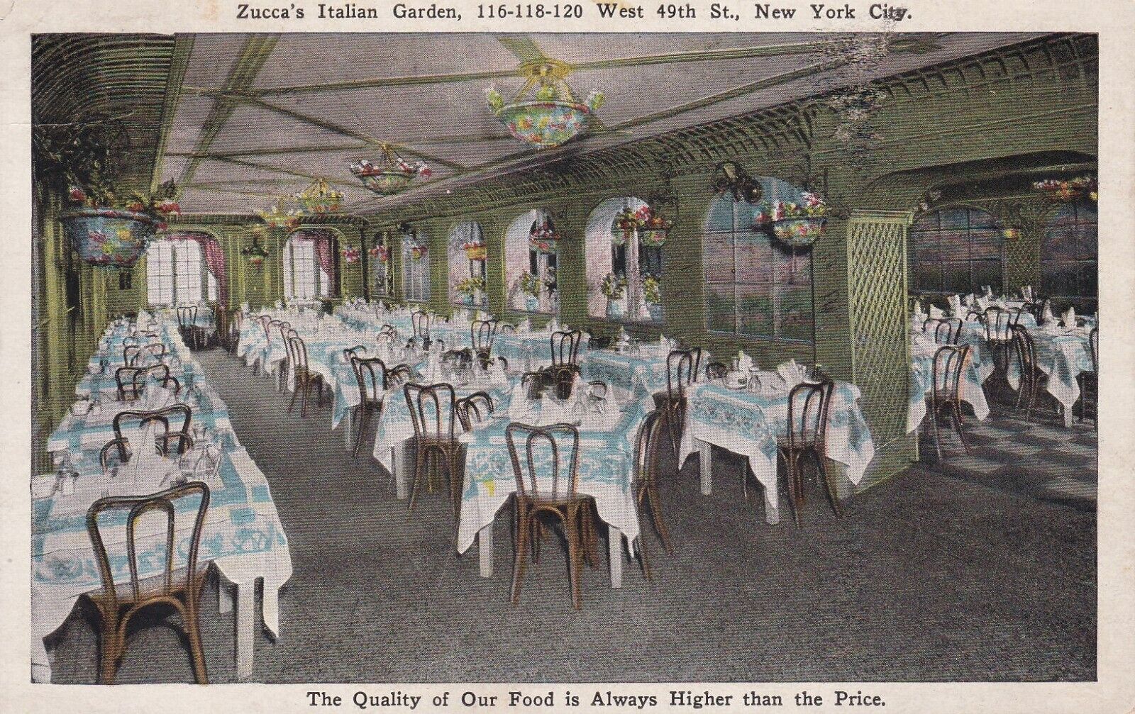 1929 New York City NY-Zucca\'s Italian Garden Restaurant VTG Postcard-WHT BD-J630