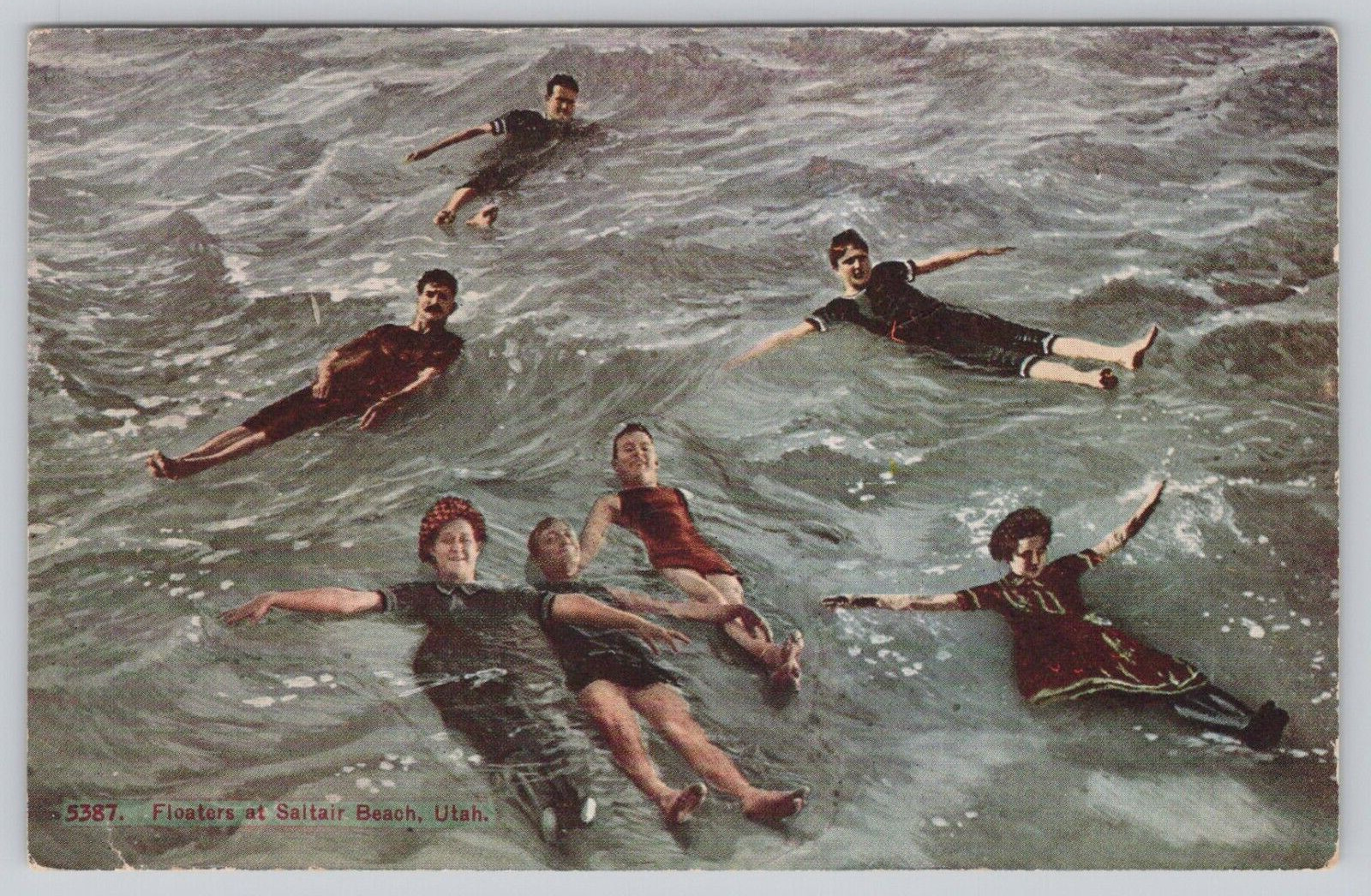 Postcard Saltair Beach Utah Floaters People Swimming Bathing Unposted Tint RPPC