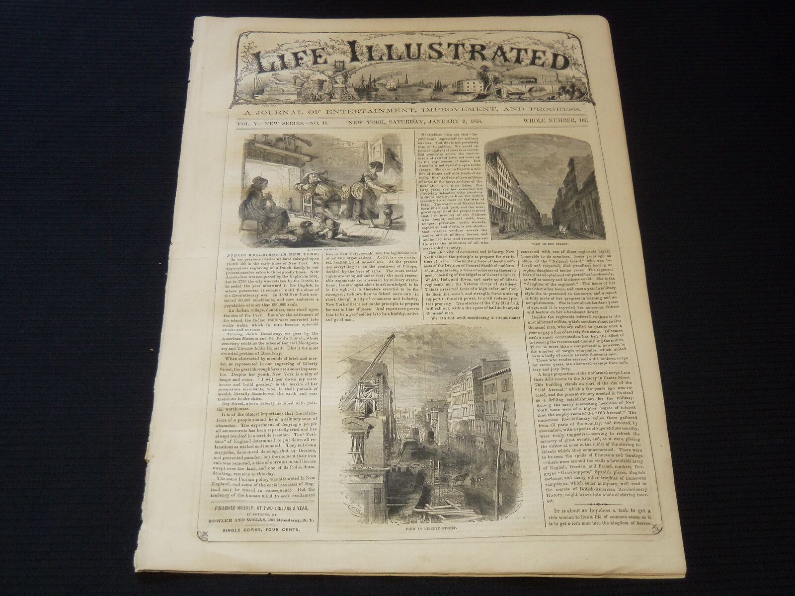1858 JANUARY 9 LIFE ILLUSTRATED NEWSPAPER - NEW YORK PUBLIC BUILDINGS - NP 5903