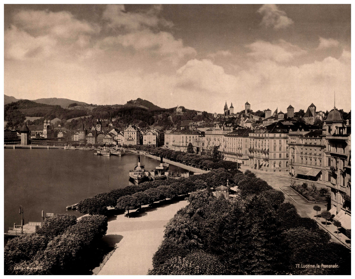 Switzerland, Lucerne, the Promenade Vintage Print, Photomechanical 21.5x27 Cir