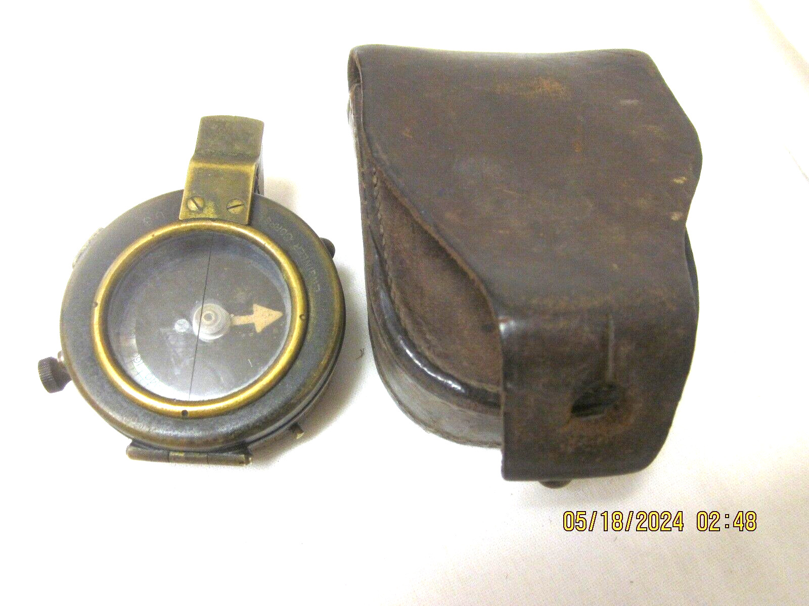 ANTIQUE BRASS COMPASS WW1 1918 US ENGINEER CORPS WITH LEATHER CASE