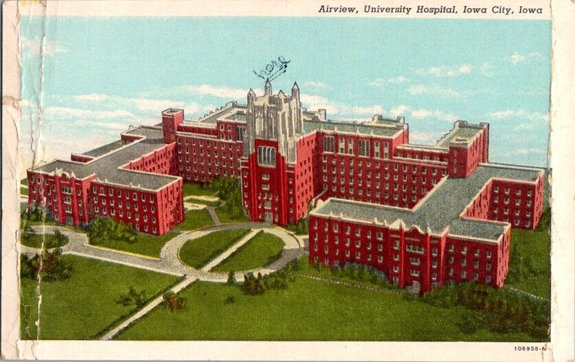 Vintage Postcard Airview University Hospital Iowa City IA                  A-612