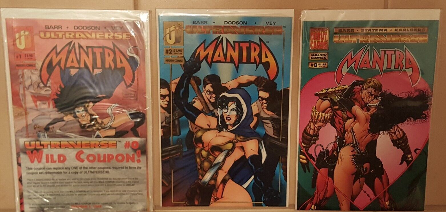 MANTRA #1 Malibu Comic Book SEALED WITH CARD + #2 & 8 Lot of 3 books