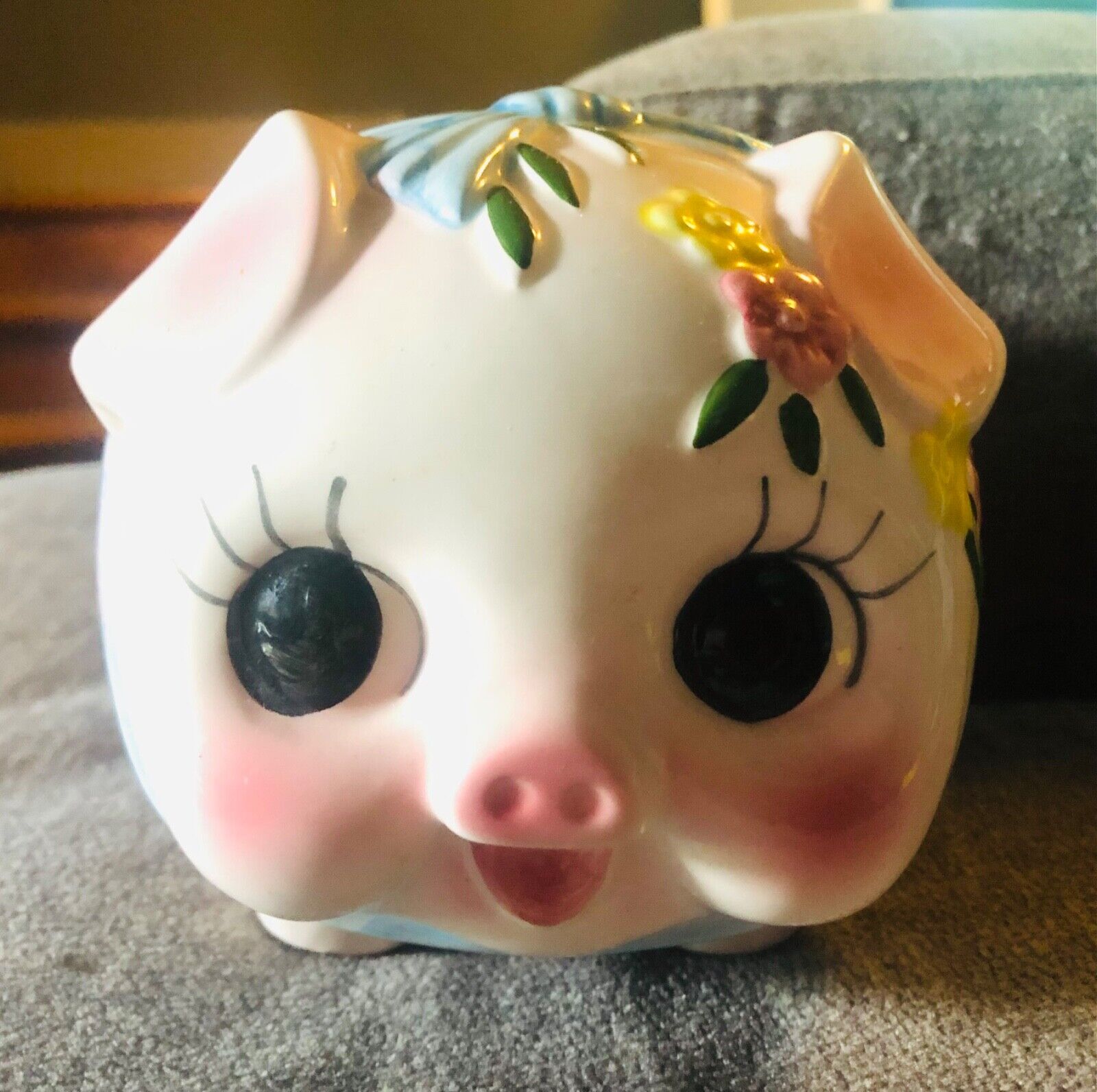 Vintage Ceramic Pink Pig Piggy Bank