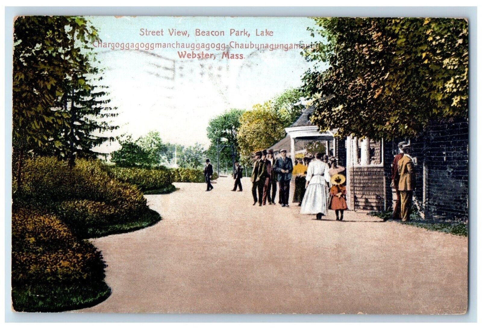 1908 Street View Beacon Park Lake Webster Massachusetts MA Antique Postcard