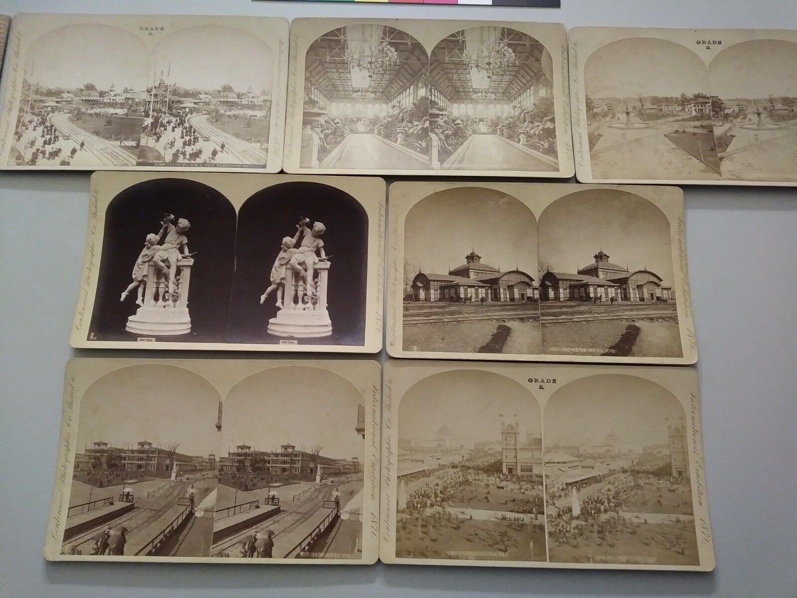 (7) 1876 Centennial Exhibition Stereoview Photos 