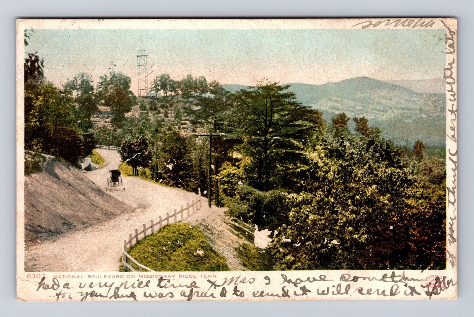 Missionary Ridge TN-Tennessee, National Boulevard, Horse Buggy, Vintage Postcard