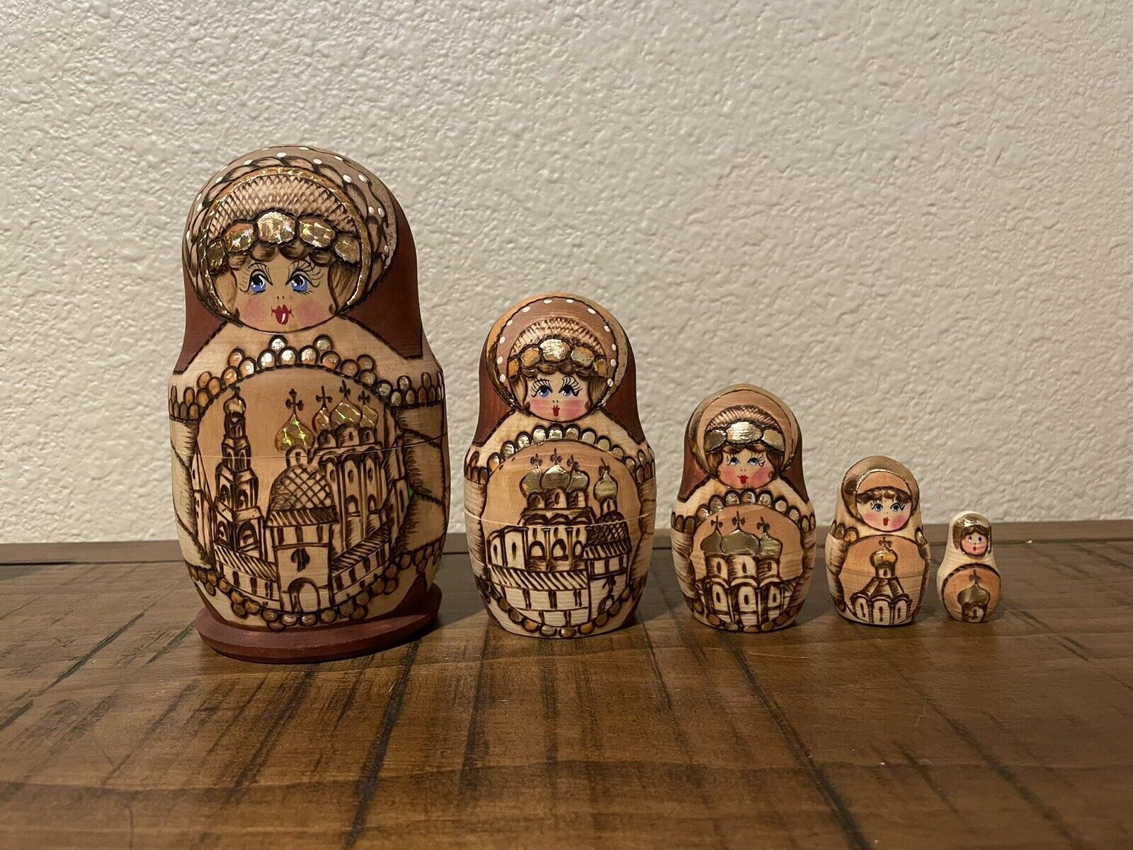 Vintage 5 Piece Wooden Matryoshka Russian Nesting Dolls 1990’s Stamped
