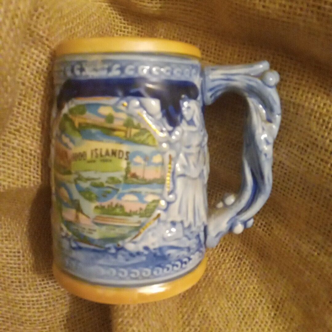 1000 Islands New York embossed Beer stein mug popular attractions Blue Gold vnt
