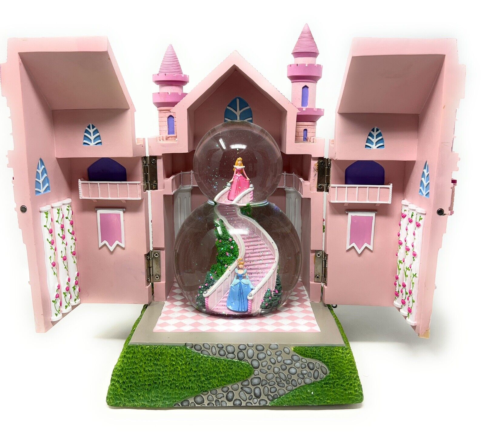 Vintage Disney Princess Opening Musical Castle Resin Snow Globe *Headless Belle*