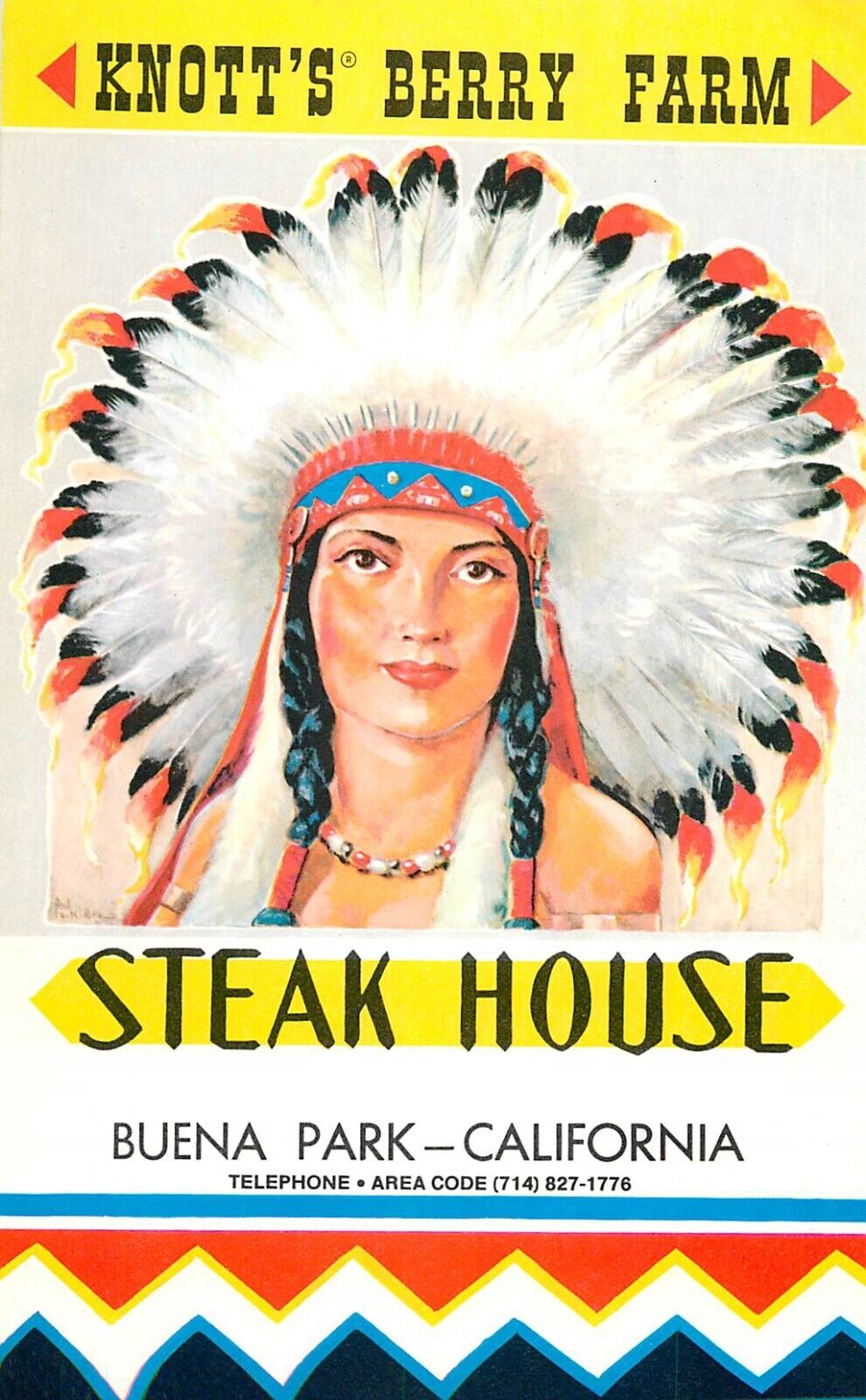 c1960s Knott\'s Berry Farm Amusement Park Steak House Menu Postcard