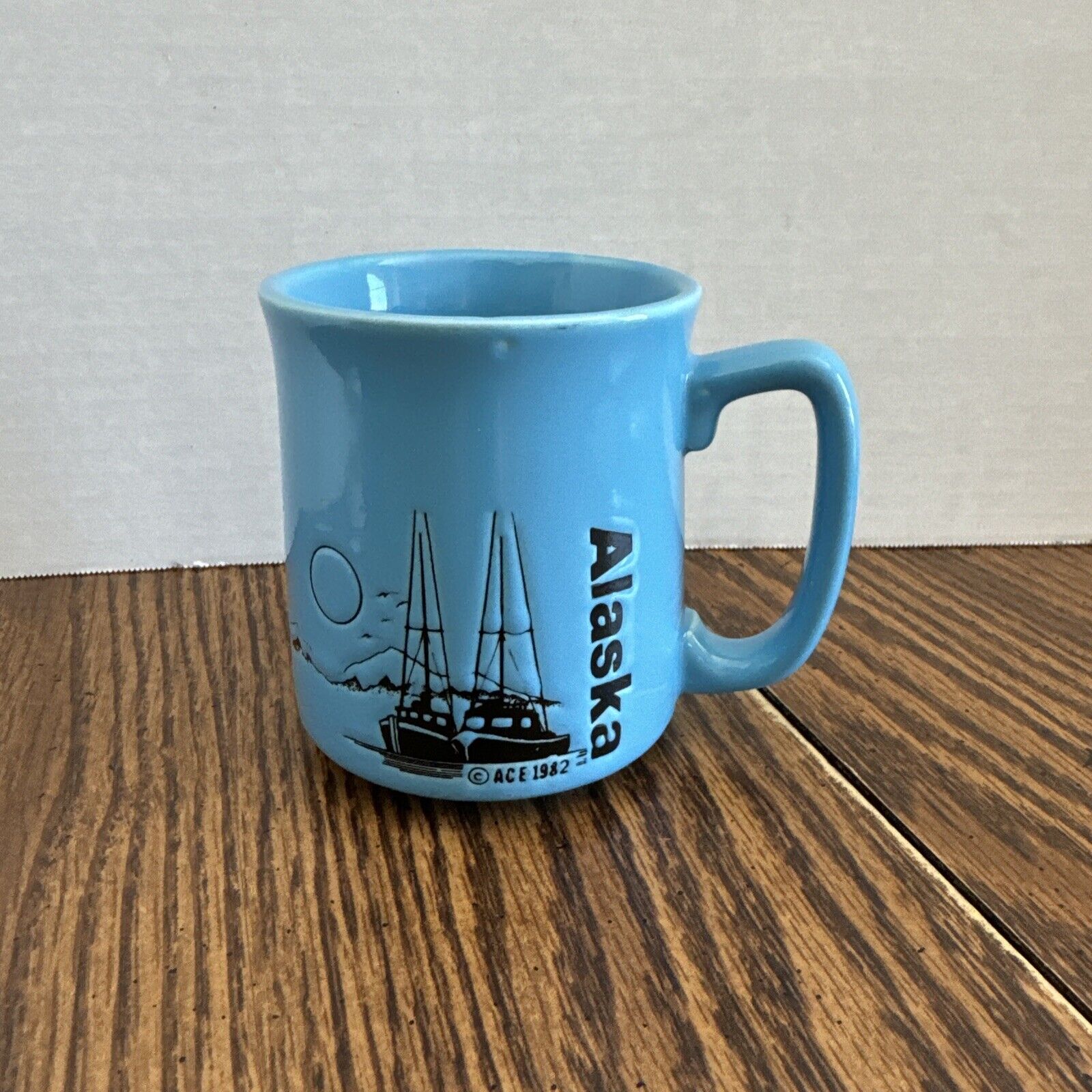 Alaska Vintage Mug 1982 Blue Embossed Boats Design
