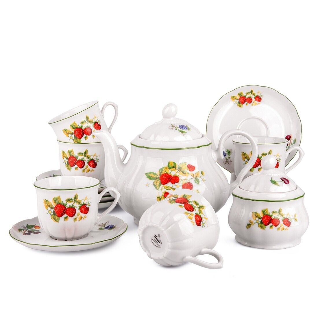 14 pc Garden Berry Porcelain Tea Service Strawberry Tea Set European Porcelain