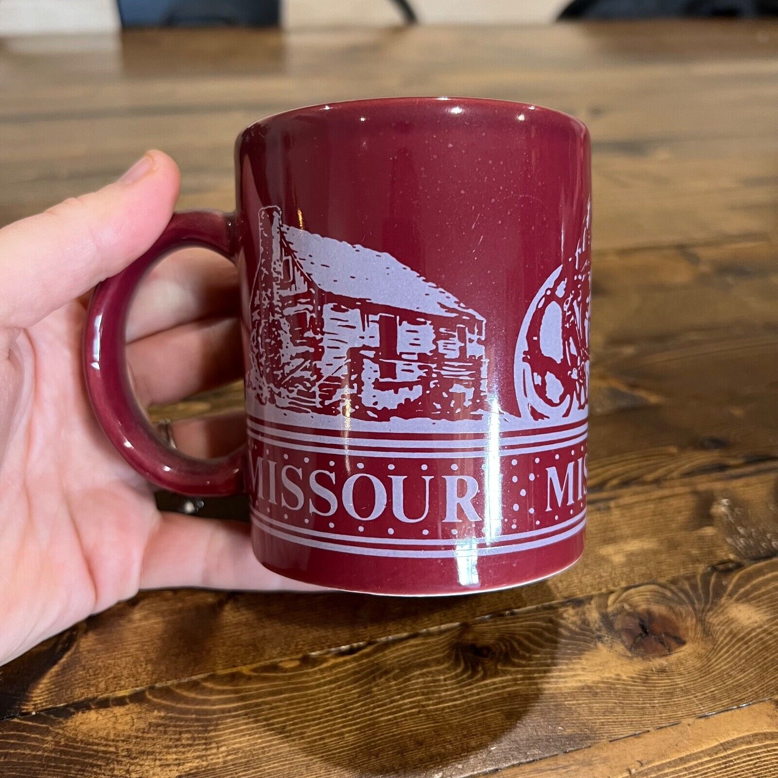 Vintage Country Farm Missouri Arch Donkey Coffee Mug Maroon