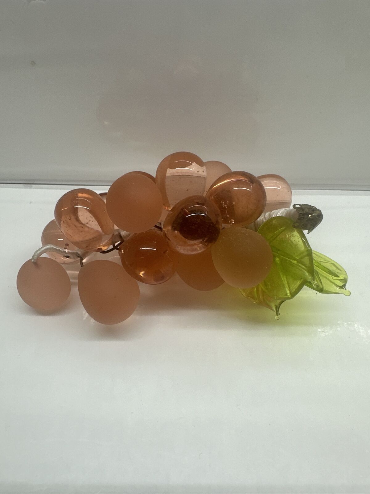 Vintage 1960's MCM Hand Blown Glass Grape Cluster  Leaf, Wired 4””