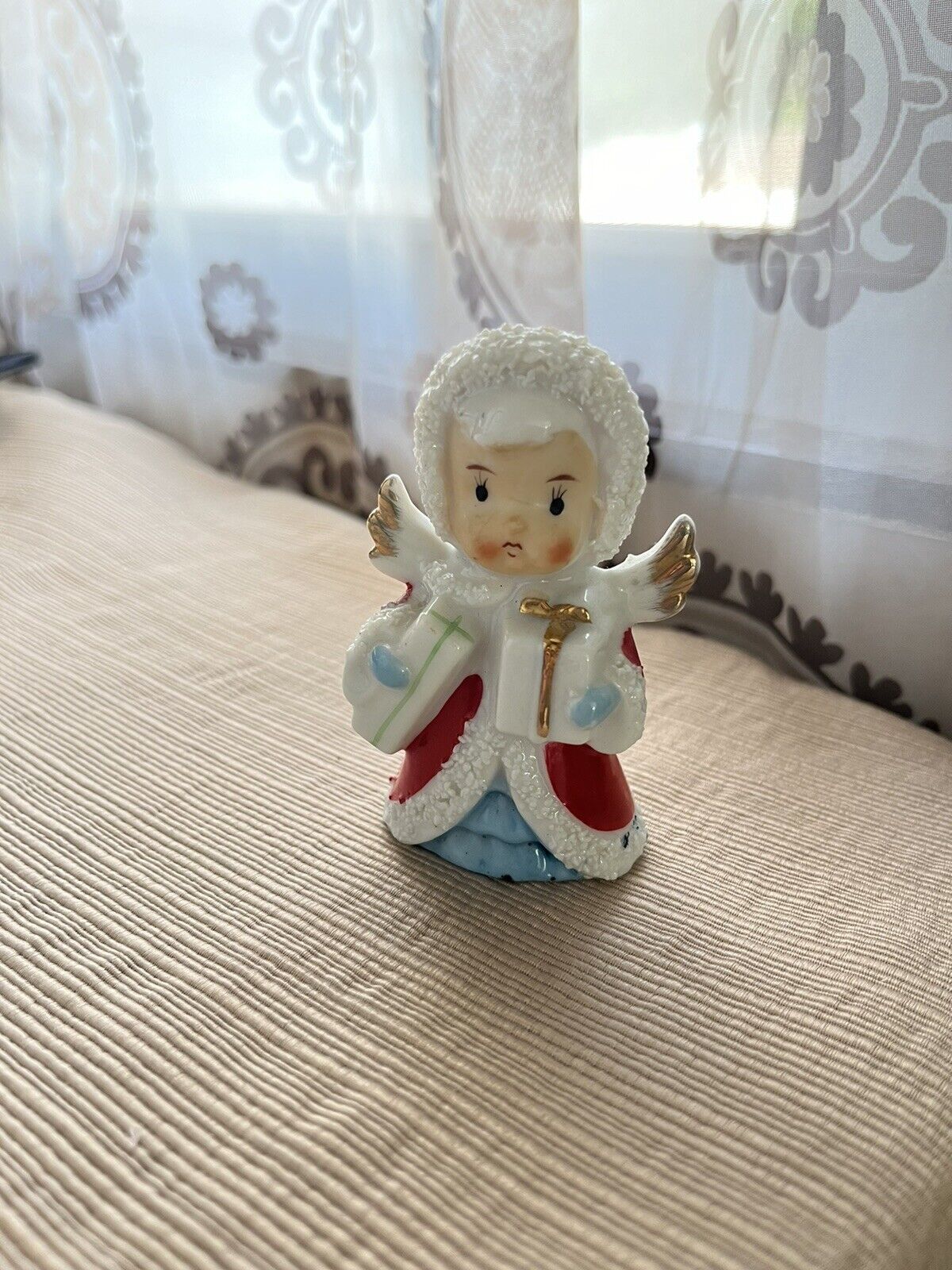 Vintage Ceramic Japan Christmas Angel With Present