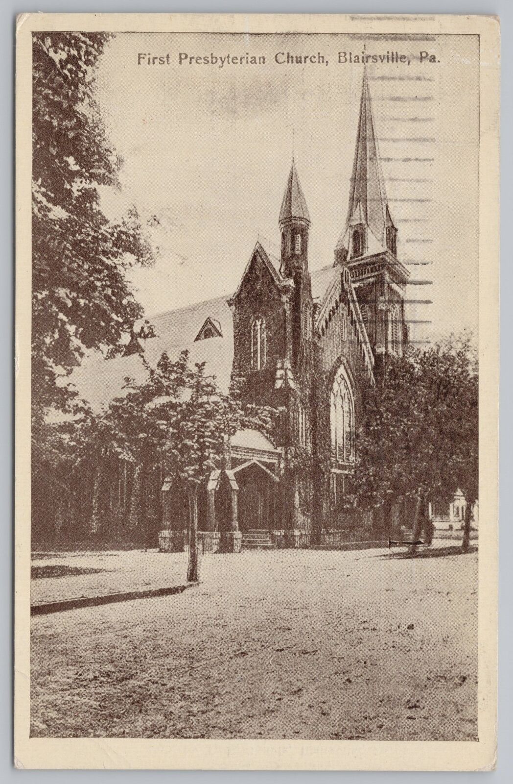 Blairsville Pennsylvania~First Presbyterian Church-Street View~Vintage Postcard