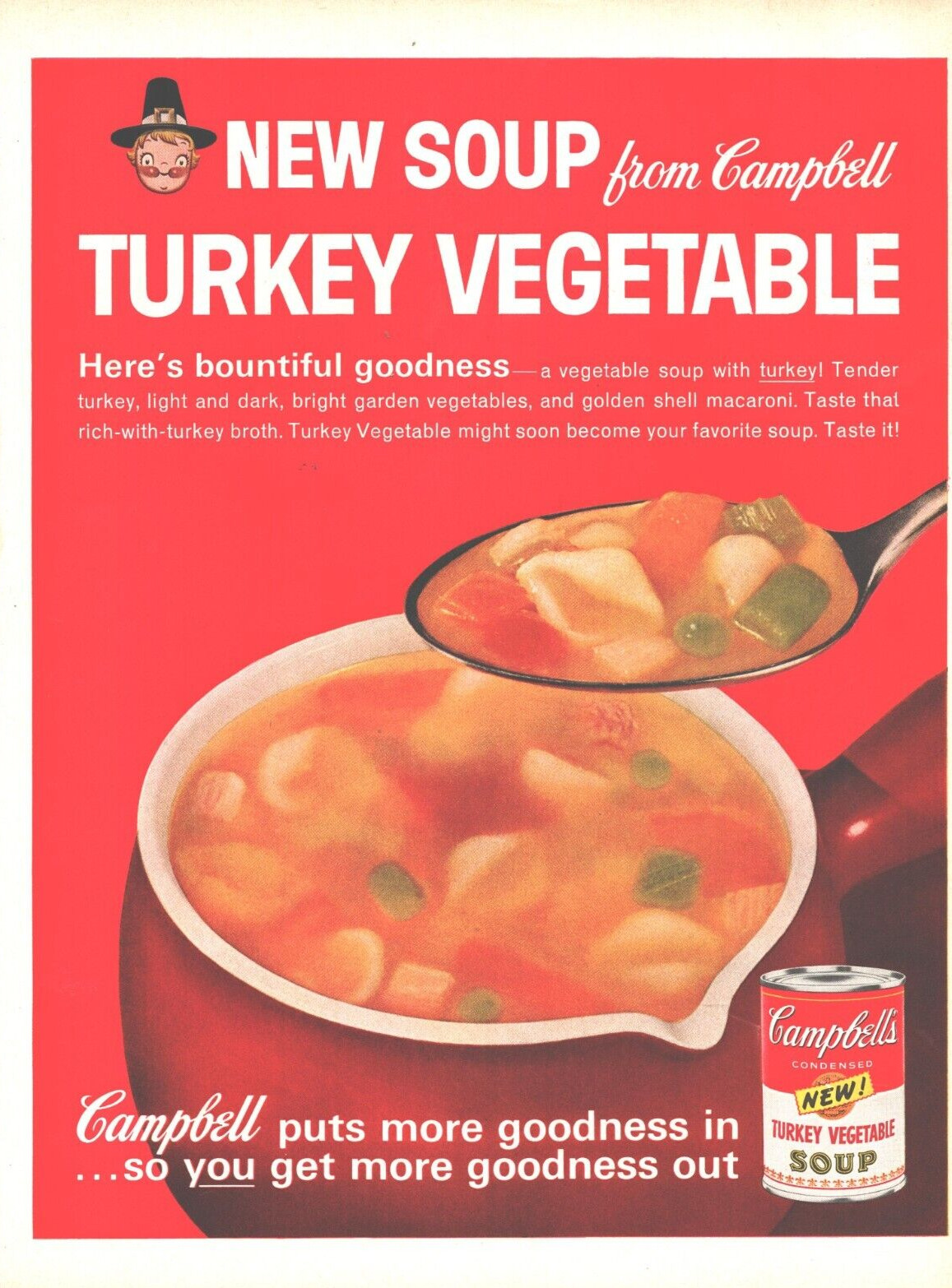1962 Campbells Turkey Vegetable Soup Vintage Print Ad Pilgrim Crock