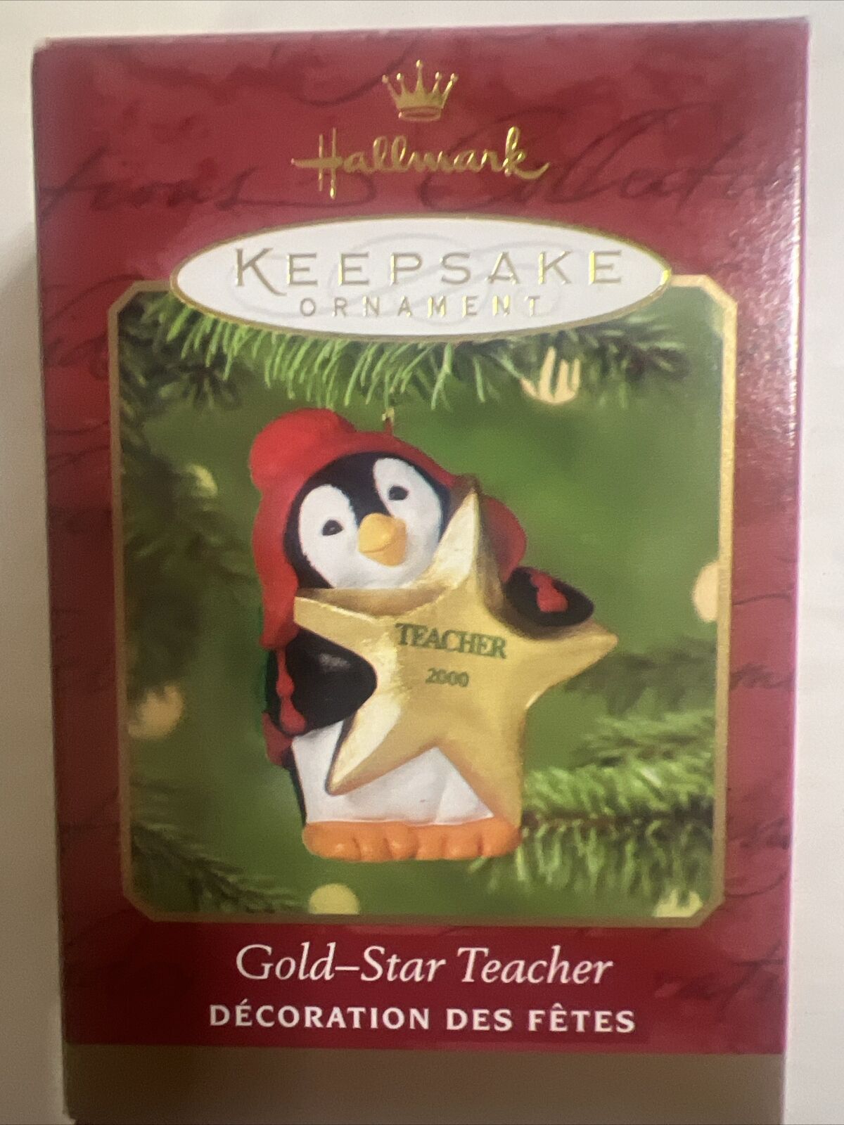 Hallmark Keepsake Ornament, Gold-Star Teacher 2000, Collectible Penguin w/ Star