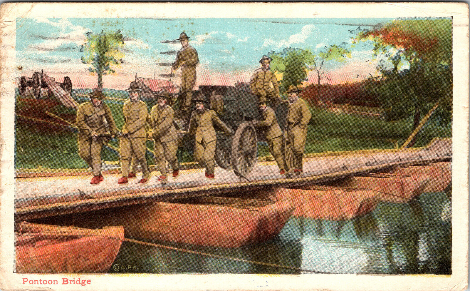 Postcard World War 1 Army Pontoon Bridge Divided Back 1917