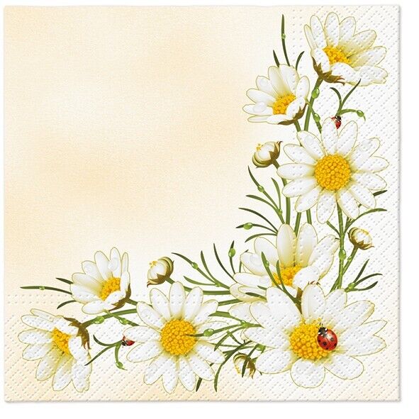 Two Individual Luncheon Decoupage Paper Napkins Spring Daisies Flowers Garden