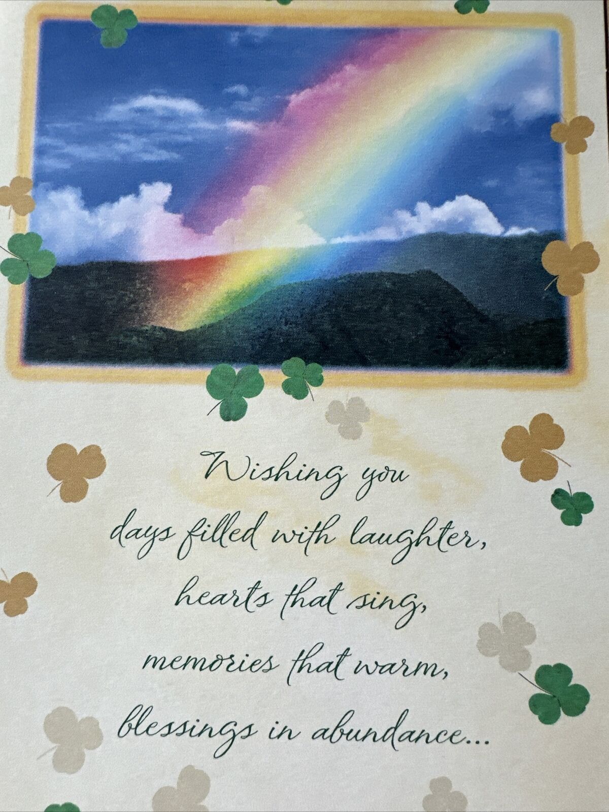 Vtg UNUSED St. Patrick’s Day Greeting Card Prayer Religious Rainbow Mountains