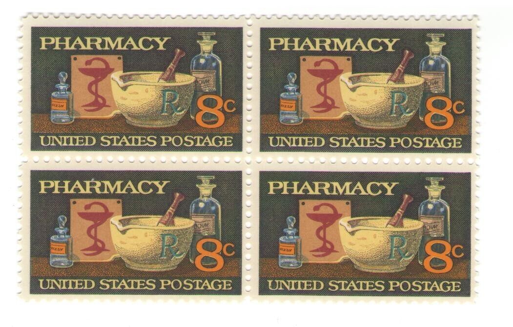 Pharmacists Pharmacy 51 Year Old Mint Vintage Stamp Block from 1972