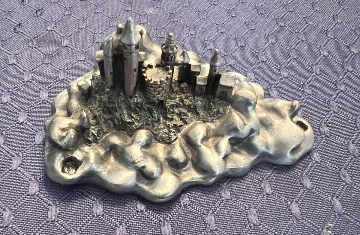 Small Pewter Castle Paper Weight with Painted Greenery
