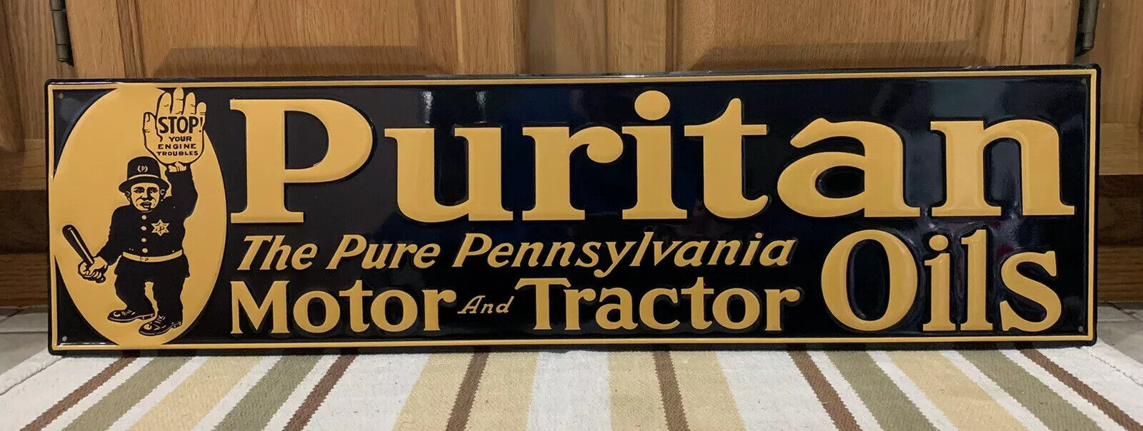 Puritan Motor Tractor Oils Metal Sign Cop Garage Gas Vintage Style Wall Decor