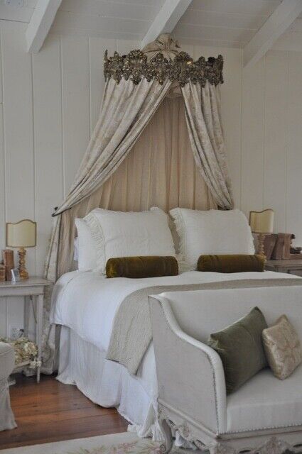 Antique French Bed Crown with Fortuny Fabric Brooke Giannetti