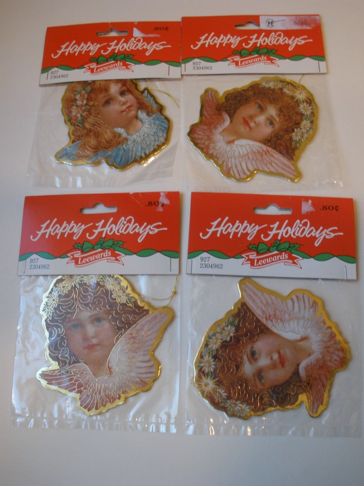 4 NEW Vintage ANGEL CHERUB Gold Trim Die Cut  Leewards Christmas Ornament lot