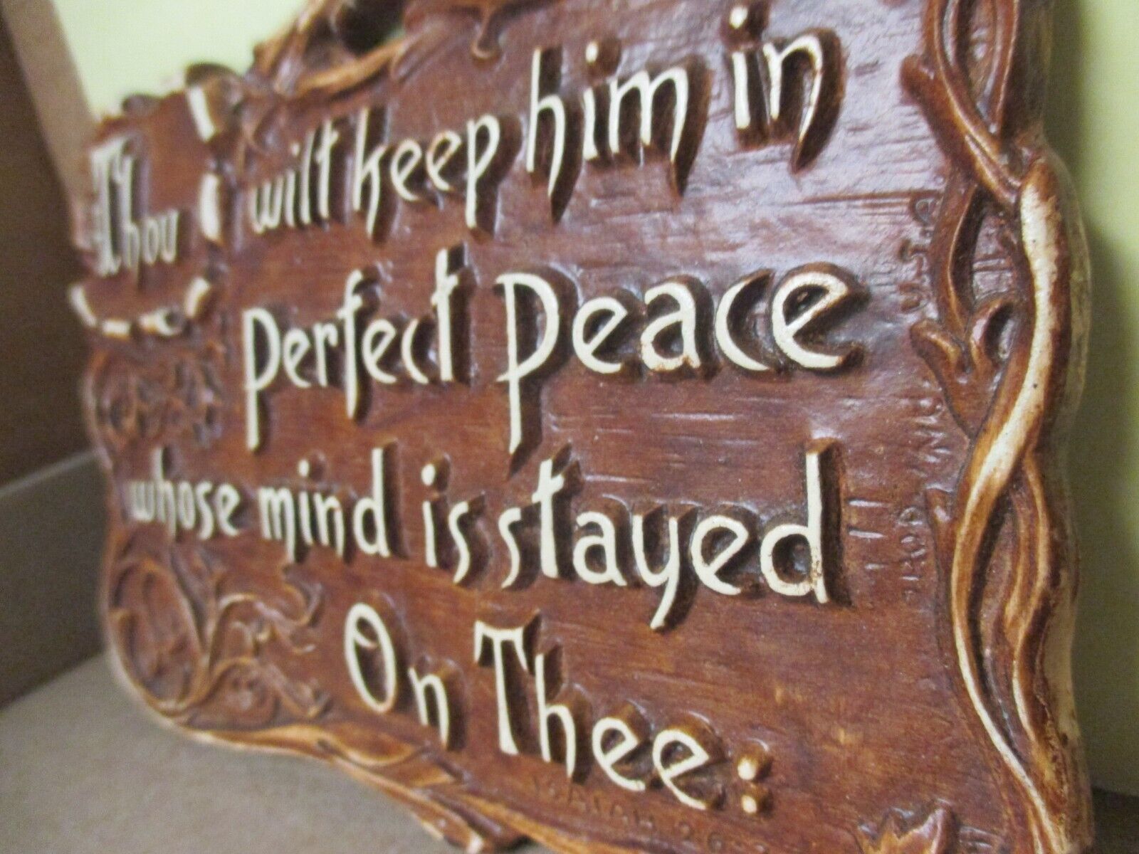 Vintage Christian Wall Plaque THOU WILT KEEP HIM IN PERFECT PEACE Isaiah 26:3