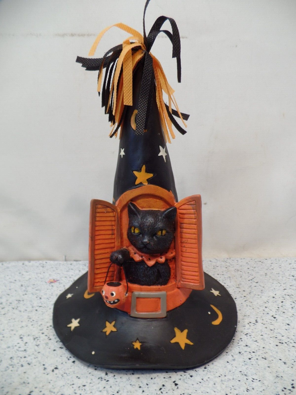 Ashland Halloween Witch Hat Black Cat Pumpkin table top Decor 10” Tall