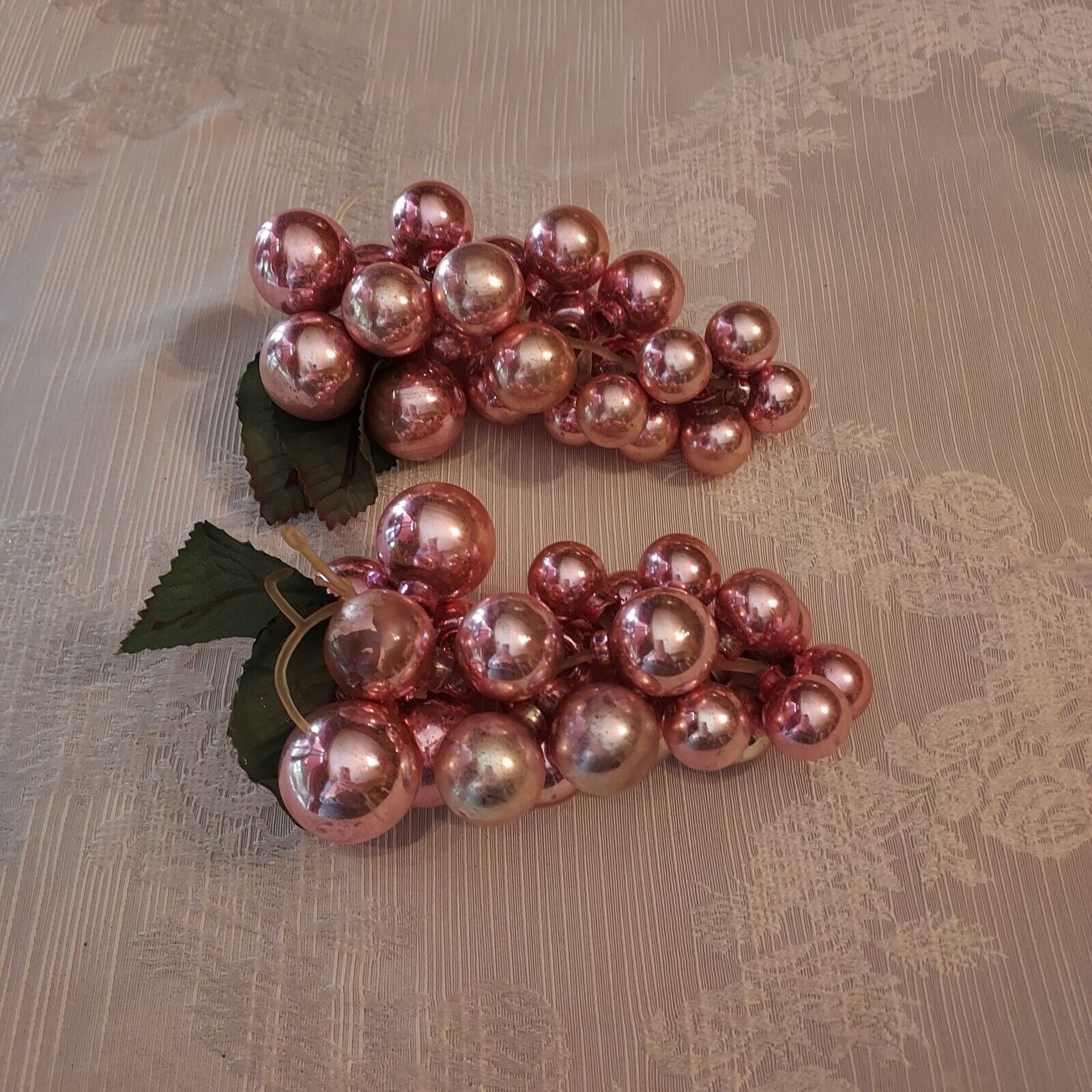 Vintage Lot of 2 PINK Grape Cluster Mercury Glass Ornaments Grapes Decor