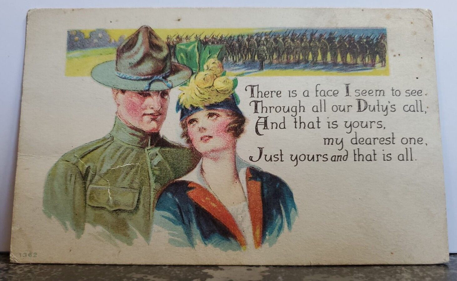 RARE VTG Postcard Army Military & His Love San Francisco California 1918