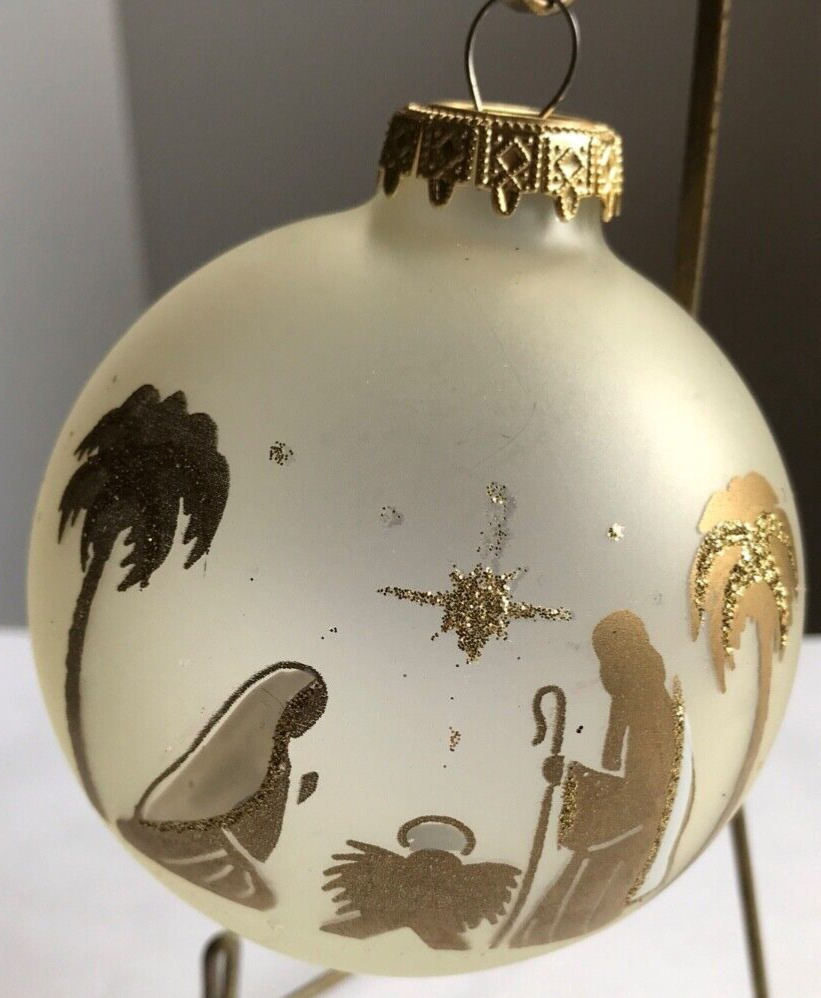 Vintage Bronner’s Ornament Stenciled Gold Nativity Scene 3.5” Austria