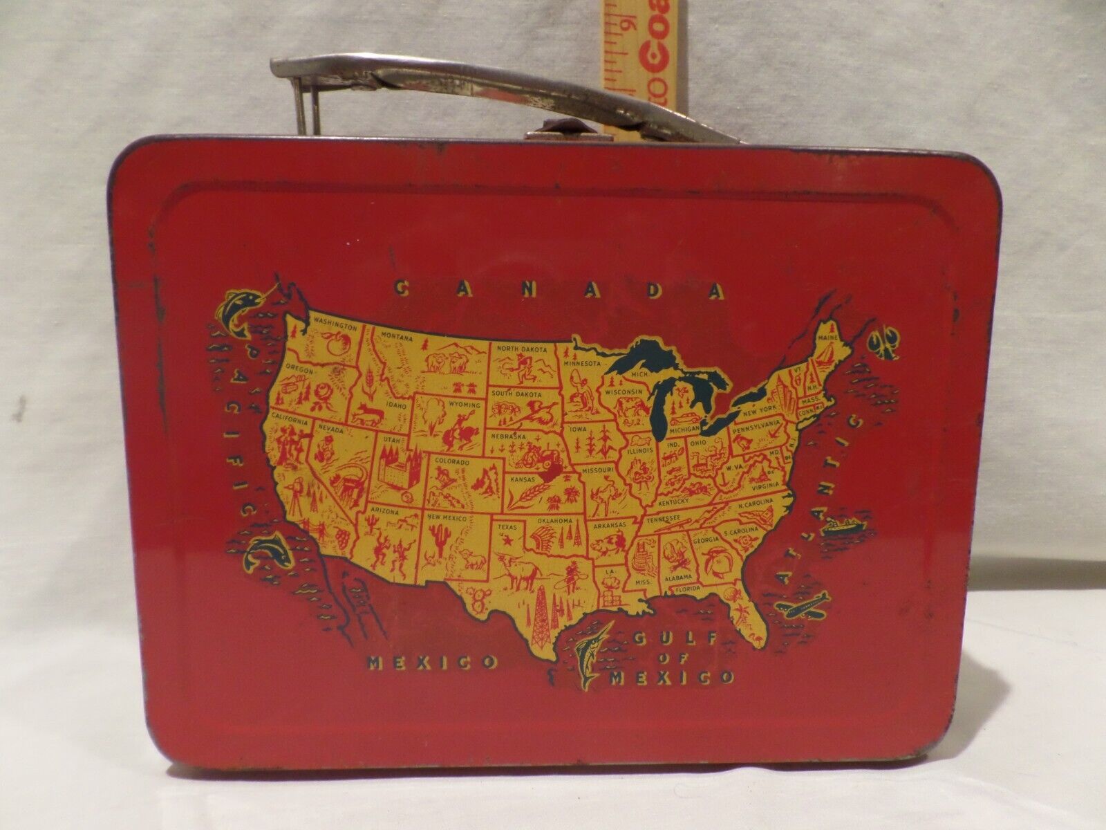 VINTAGE 1954 *UNIVERSAL* ALL-AMERICAN LUNCHBOX MAP OF *UNITED STATES*--RARE