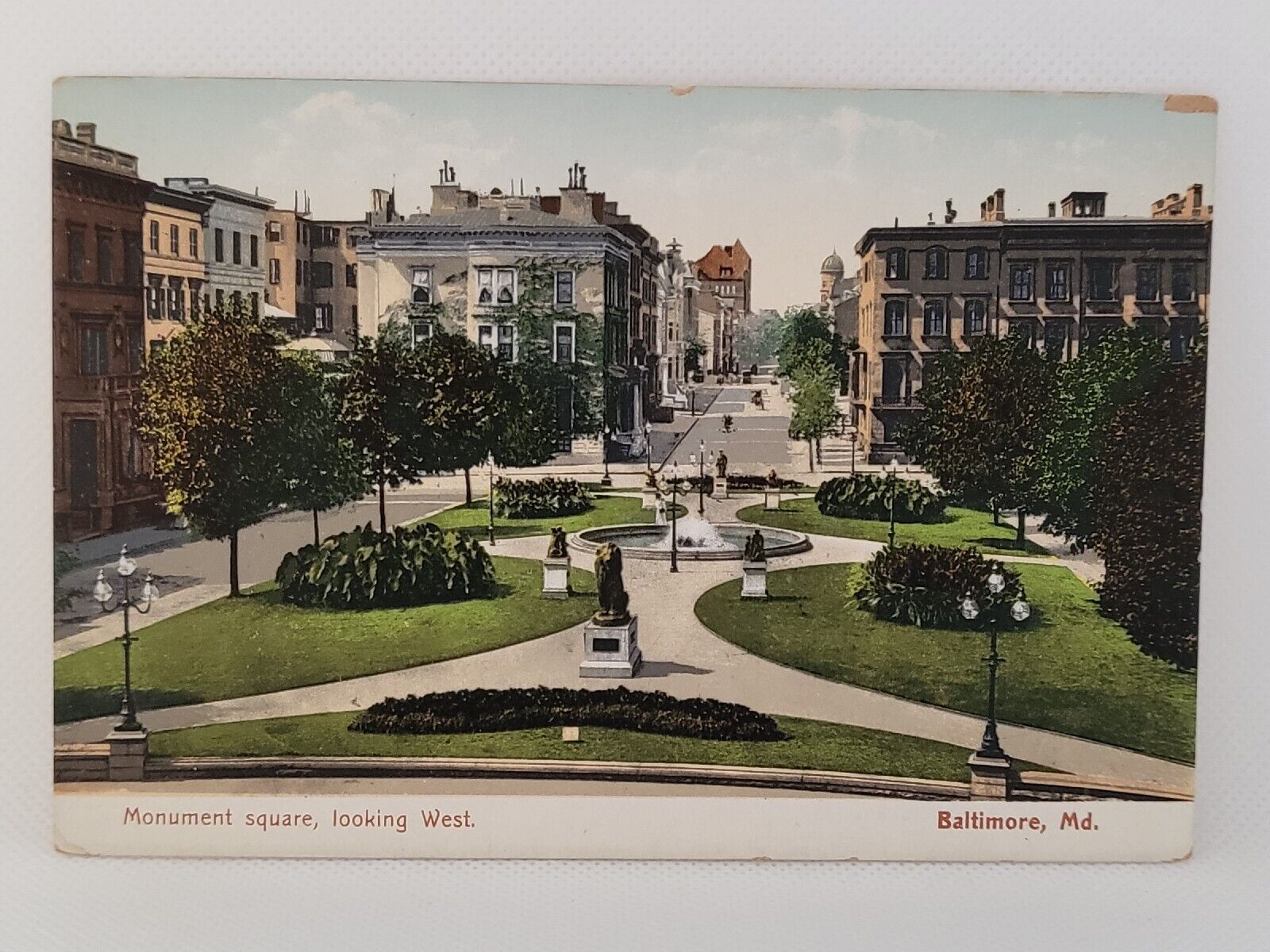 Postcard Baltimore Maryland Monument Square Looking West UDB