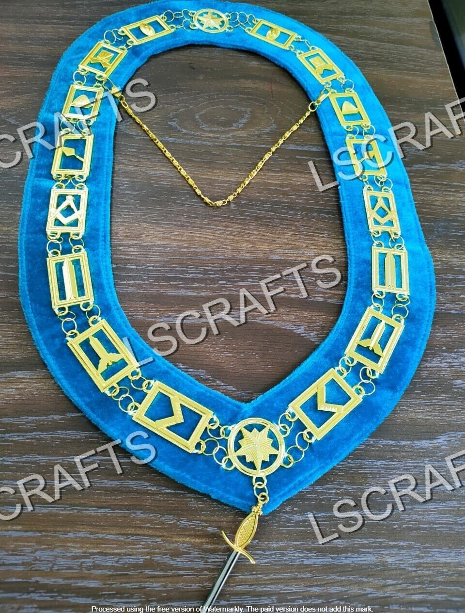 Masonic Master Masons Blue Lodge Gold Collar Chain +Tyler  Jewel