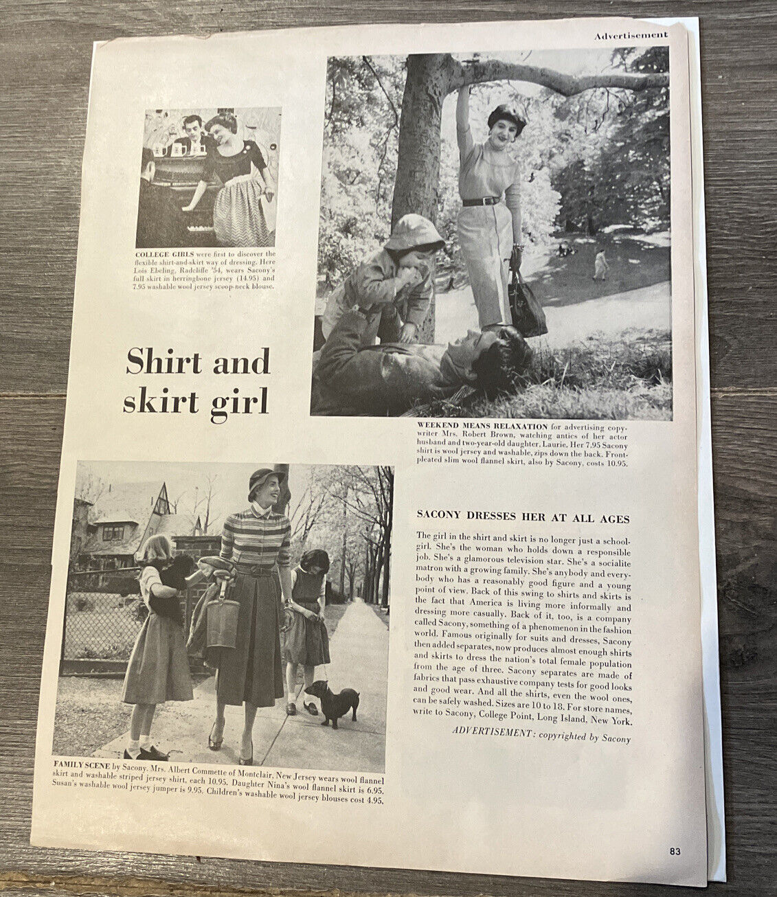 1953 Sacony Dresses Her At All Ages Print Ad +Bonus Kaiser’s 730,000 Car Ad