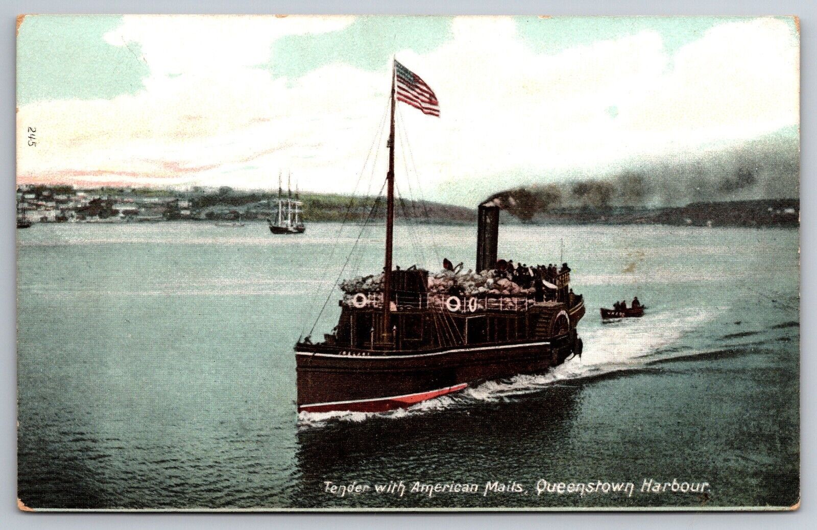 C1907 Steamboat Paddlewheel Mail Delivery Boat Queenstown Harbor MD Postcard