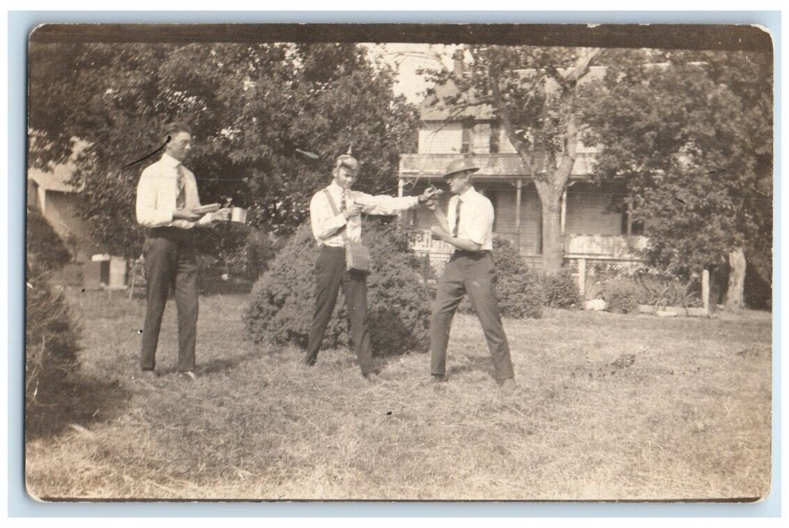 1918 WWI German Britain Goofing Off Candid Fighting Humor RPPC Photo Postcard