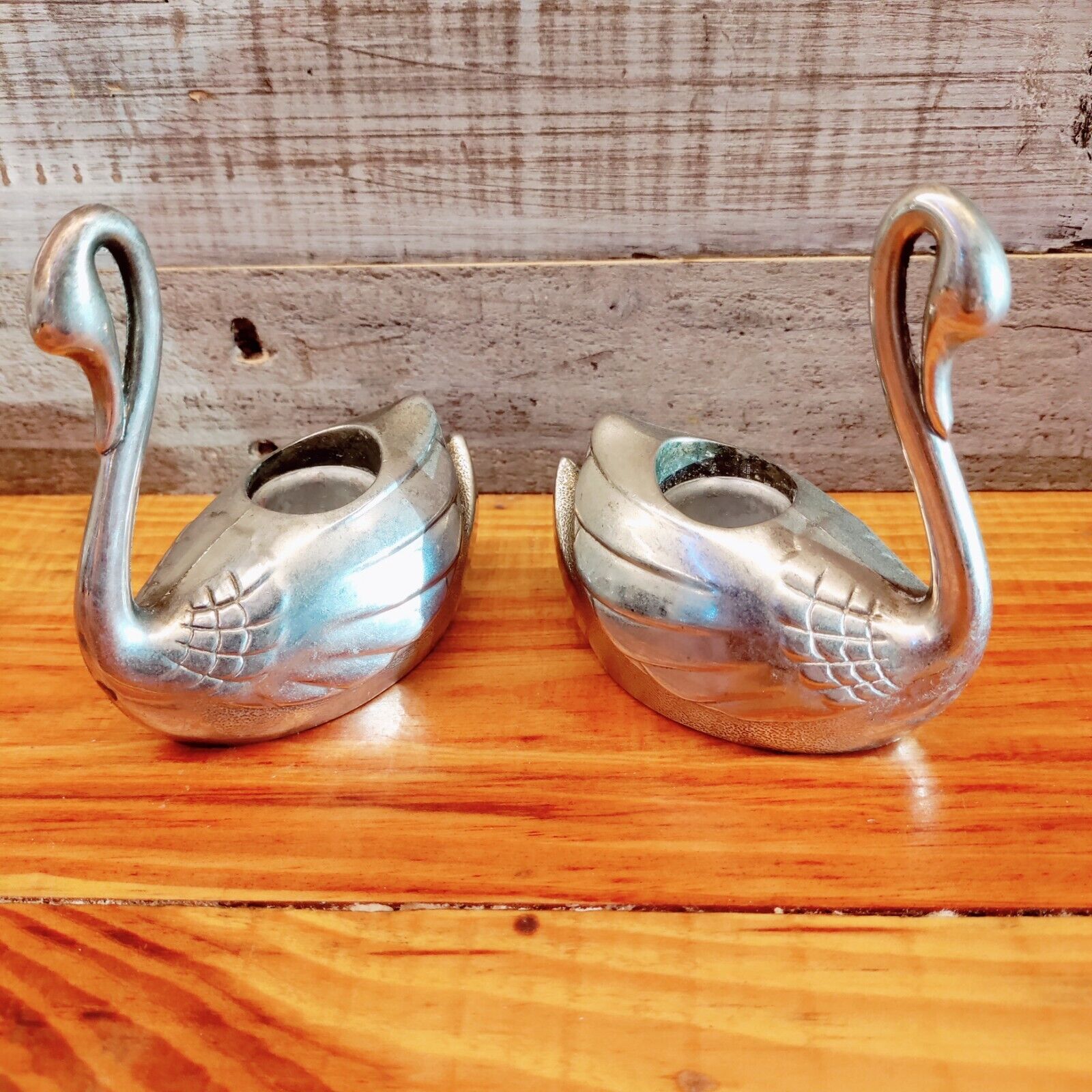 Vintage Swan Silver Plated Candle Taper Holders Set of 2 Bird Cottagecore 